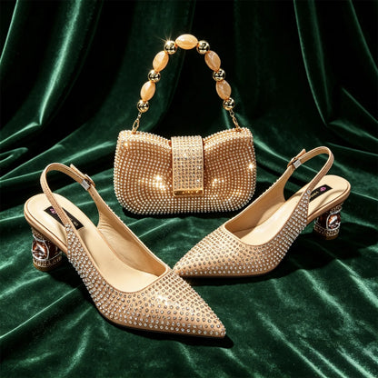 New Itlian Design Blue Color Rhinestone High Heel Shoe And Bag Fashion Style Pointed-Toe Shoes For COMFORT INCLUDED Women Shoes
