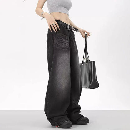 Oversized Retro Black Jeans Wide Leg Pants For Women