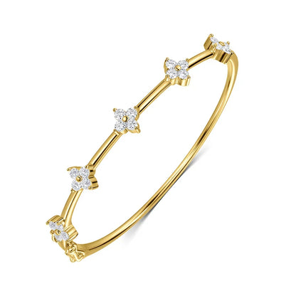 Certified 2.5mm Round Flower Moissanite Bangle for Women Original Pure 925 Sterling Silver Bracelet Luxury Female Jewelry