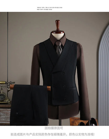 Terno Masculino de Alta Qualidade Formal Social Slim Fit Abotoamento Duplo Listrado Conjunto de Terno Noivo Casamento Roupa de Festa Smoking Roupa Masculina