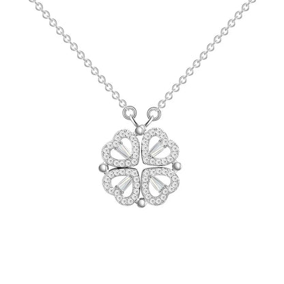 Transform Luxury Four Leaf Clover Pendant Necklace  Stainless Steel Crystal Gold Color Heart Jewelry for Women Gift