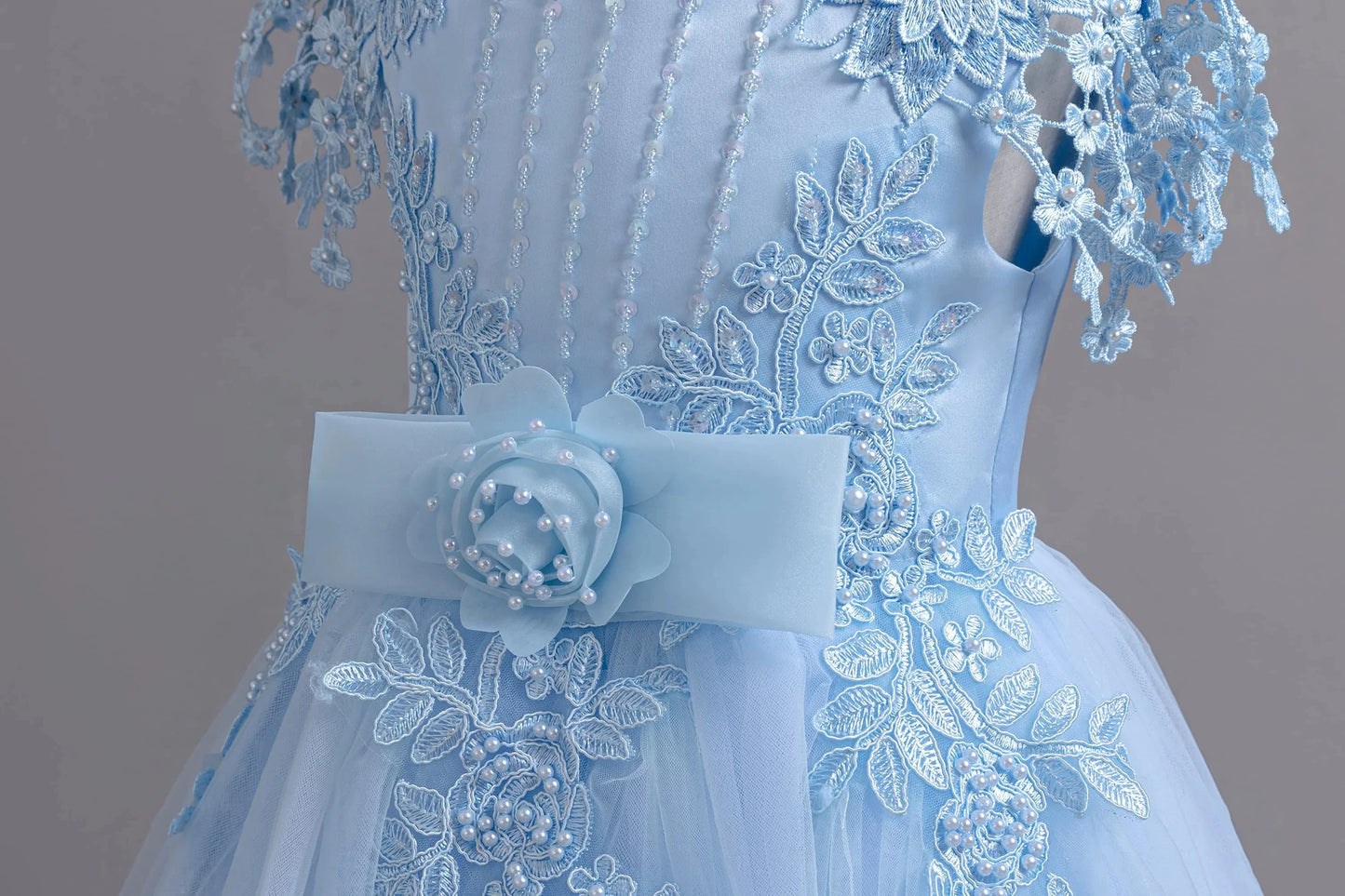 Lace up Tulle Flower Girl Dress Chest with flowers First Communion Ball Gown Wedding Party Bridesmaid Dress Kids 12Y