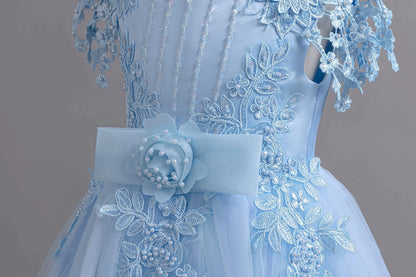 Lace up Tulle Flower Girl Dress Chest with flowers First Communion Ball Gown Wedding Party Bridesmaid Dress Kids 12Y