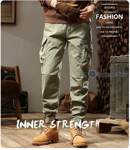 Brand Clothing 2026 Spring Summer Men's Baggy Cargo Pants Multi-Pocket Work Joggers Casual Cotton Tapered Trousers Long Pants