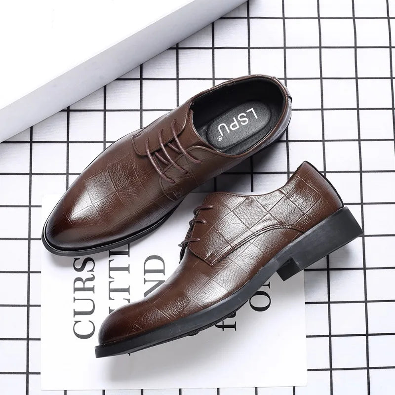 Breathable Men Shoes Korean Trendy Shoes Business Formal Leather Shoes Men Pointed Toe Inner Height Increase Large Size