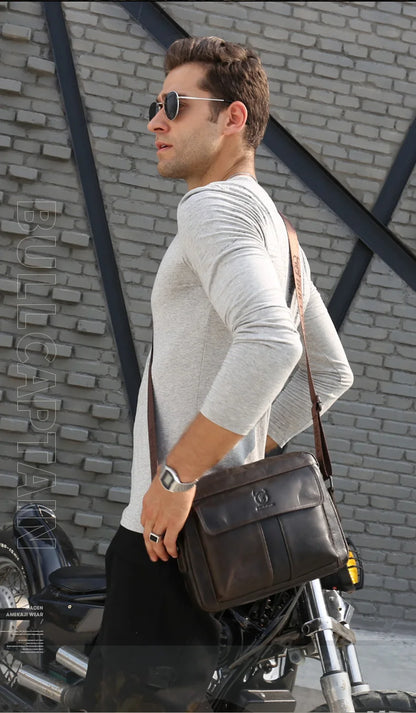 Genuine Leather Men's Crossbody Bag Large Capacity Casual Multifunctional Handbag A Fashion Business Briefcase