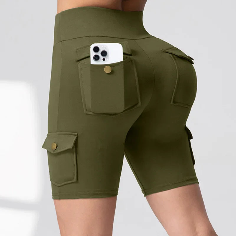 Camouflage Printed Women Shorts with Pockets Butt Lifting Tummy Tight Elastic Slim Outdoor Running Workout Shorts Streetwear