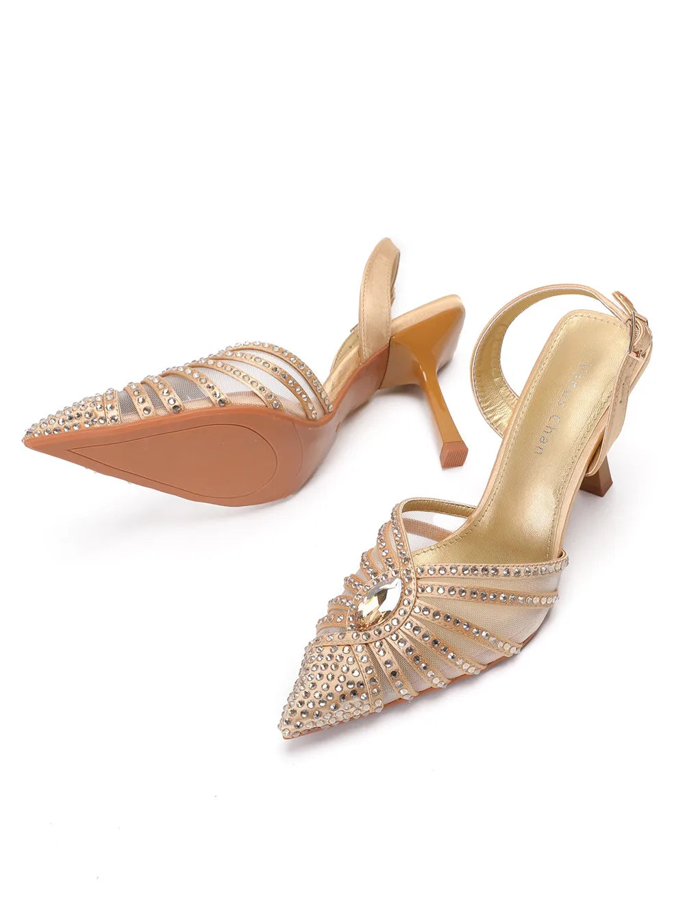 Elegant Fruit Green Women's Heels and Rhinestone Handbag Set - Italian Design for Weddings and Parties