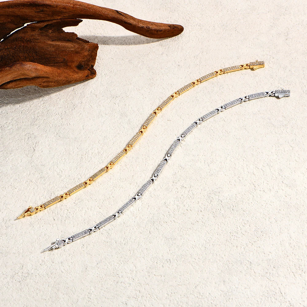 Dazzling Double Row Moissanite Bracelets Fashion Simple Tennis Chain For Women Men s925 Sterling Silver Wedding Jewelry
