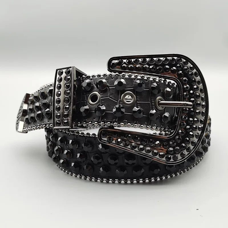 Women's Jeans Rhinestone Large Size Belt Men's Belt Western Denim Shiny Rivet Design Leather HipHop Punk Rock Y2K Style Belt