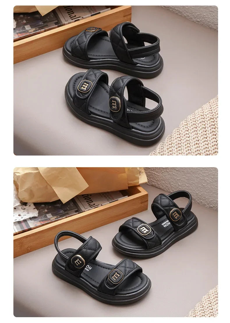 Kids Causal Sandals 2024 Thick Bottom Summer Toddler Girls Sandals Fashion Open-toe Children's School Black Sandals Versatile