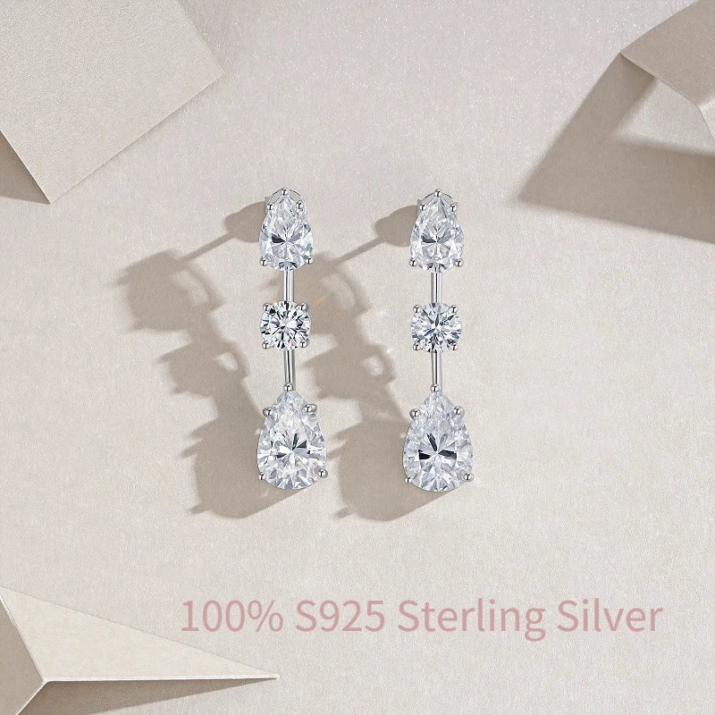 Full D Color Moissanite Drop Earrings 100% S925 Sterling Silver Fine Jewelry for Women Wedding Party