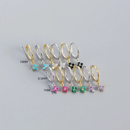 925 Sterling Silver Romantic Color Zircon Three-petal Flower Stud Earrings for Women Fashion Huggies Piercing Jewelry