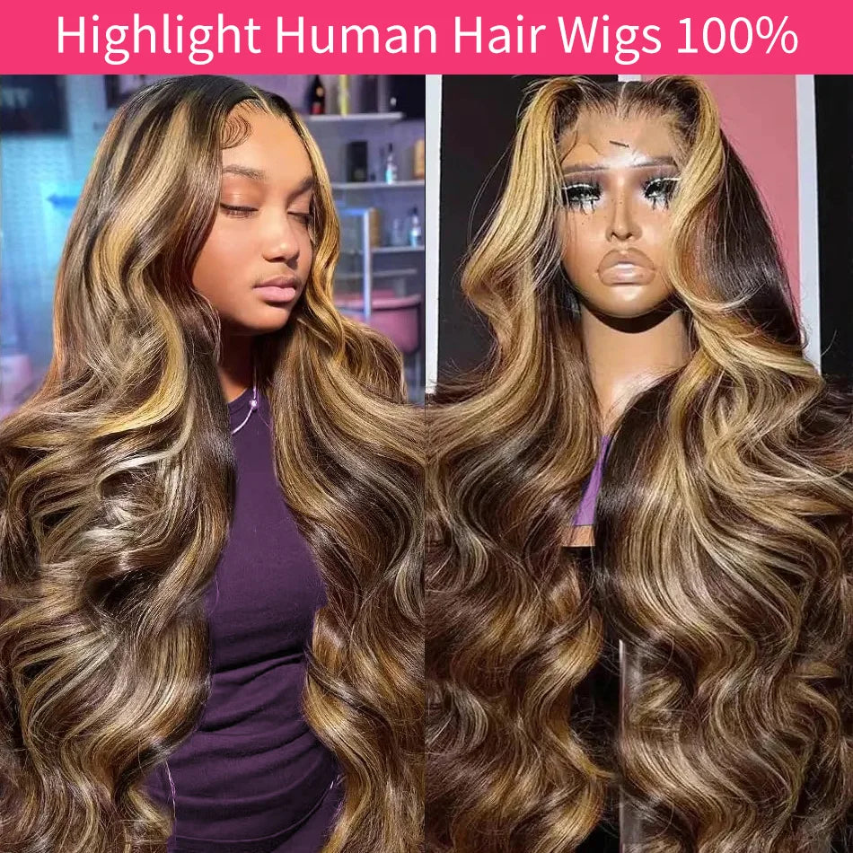 Highlight Ombre Body Wave Human Hair Wigs 13X6 Hd Lace Frontal Wig 250 Density Brazilian 13X4 Lace Front Wigs Pre Plucked