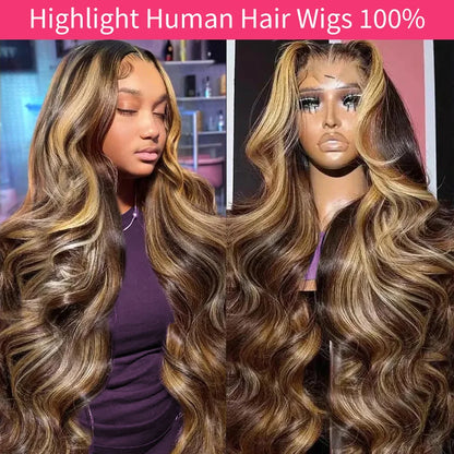 Highlight Ombre Body Wave Human Hair Wigs 13X6 Hd Lace Frontal Wig 250 Density Brazilian 13X4 Lace Front Wigs Pre Plucked