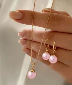 3 Pcs/Set Round Pearl Pendant Necklace For Women Exquisite Fashion Rhinestone Double  Earring Wedding Jewelry Set Gift