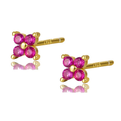 925 Sterling Silver Romantic Color Zircon Three-petal Flower Stud Earrings for Women Fashion Huggies Piercing Jewelry