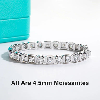 4.5mm D Color Moissanite Diamond Luxurious Silver Bracelet 18K White Gold Plated Bezel Bangles For Woman Jewelry Gifts