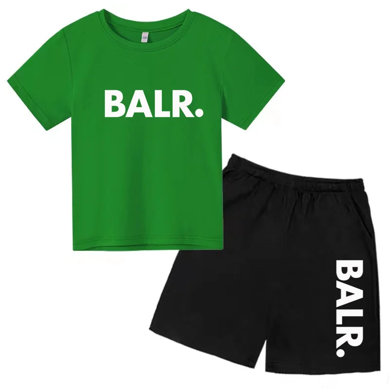 Kids T-shirt Summer Sunshine Brand Monogram Print Short Sleeve+Shorts 2P Boys Girls Toddler 3-12years Leisure Sports Jogging Set
