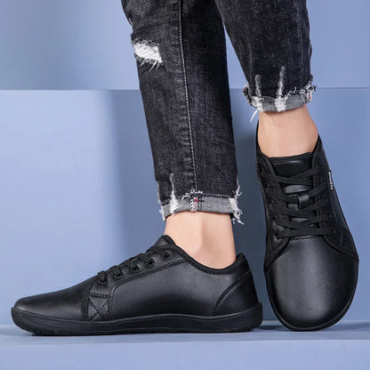 Wide Toe Men Minimalist Shoes Comfortable Sneakers Leather Casual Shoes Black Slip On Leisure Loafers Drive Office