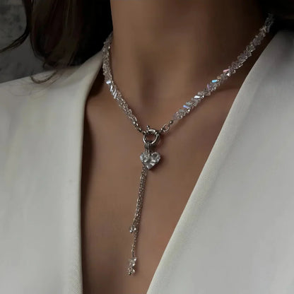 Fashion Vintage Black Geometric Crystal Chain Zircon crystal Heart-shaped Pendant Necklace For Women Female Boho Jewelry Neelry