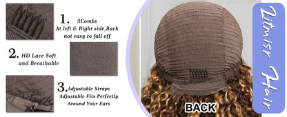 250% Highlight Deep Wave 13x6 Hd Lace Frontal Wig Human Hair Pre Plucked 30 40 Inch Brown Ombre Curly Water Wave human hair wigs