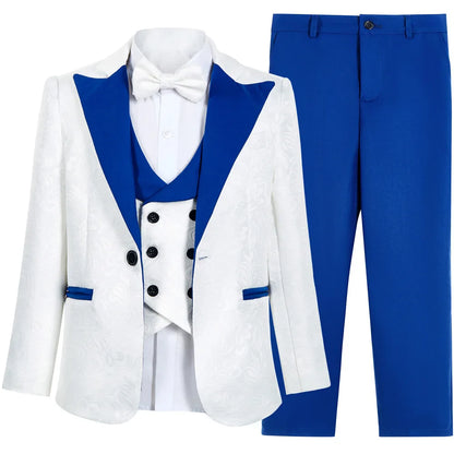 Hot Selling Stylish Paisley Jacquard Boys Formal Suit Set 3-14 Years 4 Piece Kids Wedding Tuxedo Elegant Blazer Vest Pants Bow