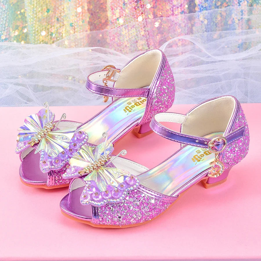 Women's girls' fashionable crystal bow high heels, student princess shoes