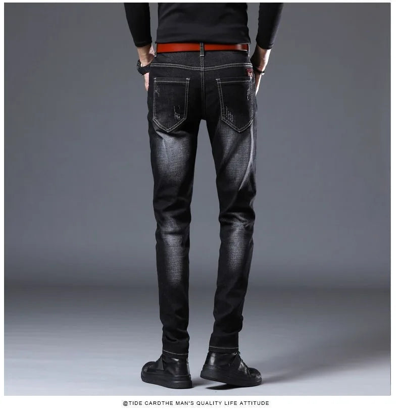 2023 Spring and Autumn New Fashion Trend Ripped Denim Pants Men's Casual Slim Comfortable Breathable High Quality Stretch Pants