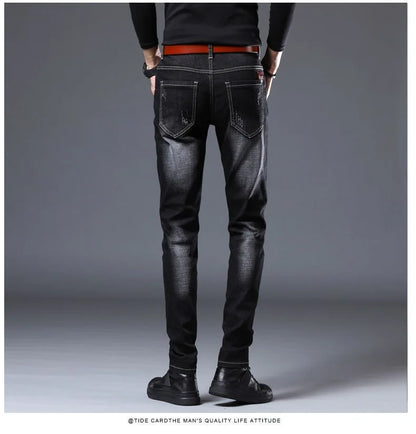 2023 Spring and Autumn New Fashion Trend Ripped Denim Pants Men's Casual Slim Comfortable Breathable High Quality Stretch Pants