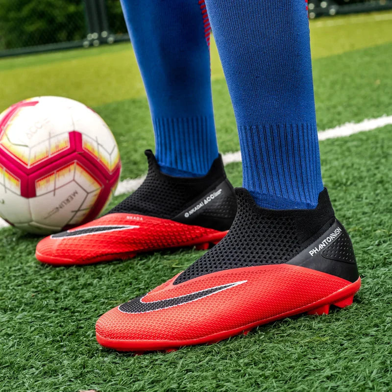 Big Size 49 48 Slip On Soccer Shoes Unisex Long Spike AG/TF Artificial Football Shoes Indoor Anti-slip Training Sport Boots