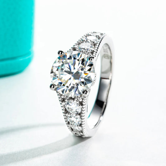 3ct Moissanite Engagement Ring For Women Silver D Color VVS1 Lab Created Diamond Wedding Vintage Ring Factory Store