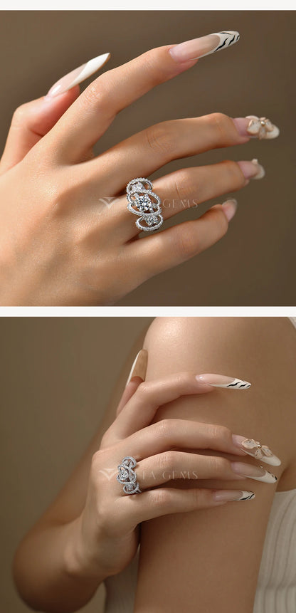 Three-Stone Cluster Moissanite Ring for Women 1CT Round Cut 100% 925 Sterling Silver Twist Band Engagement Fine Jewelry