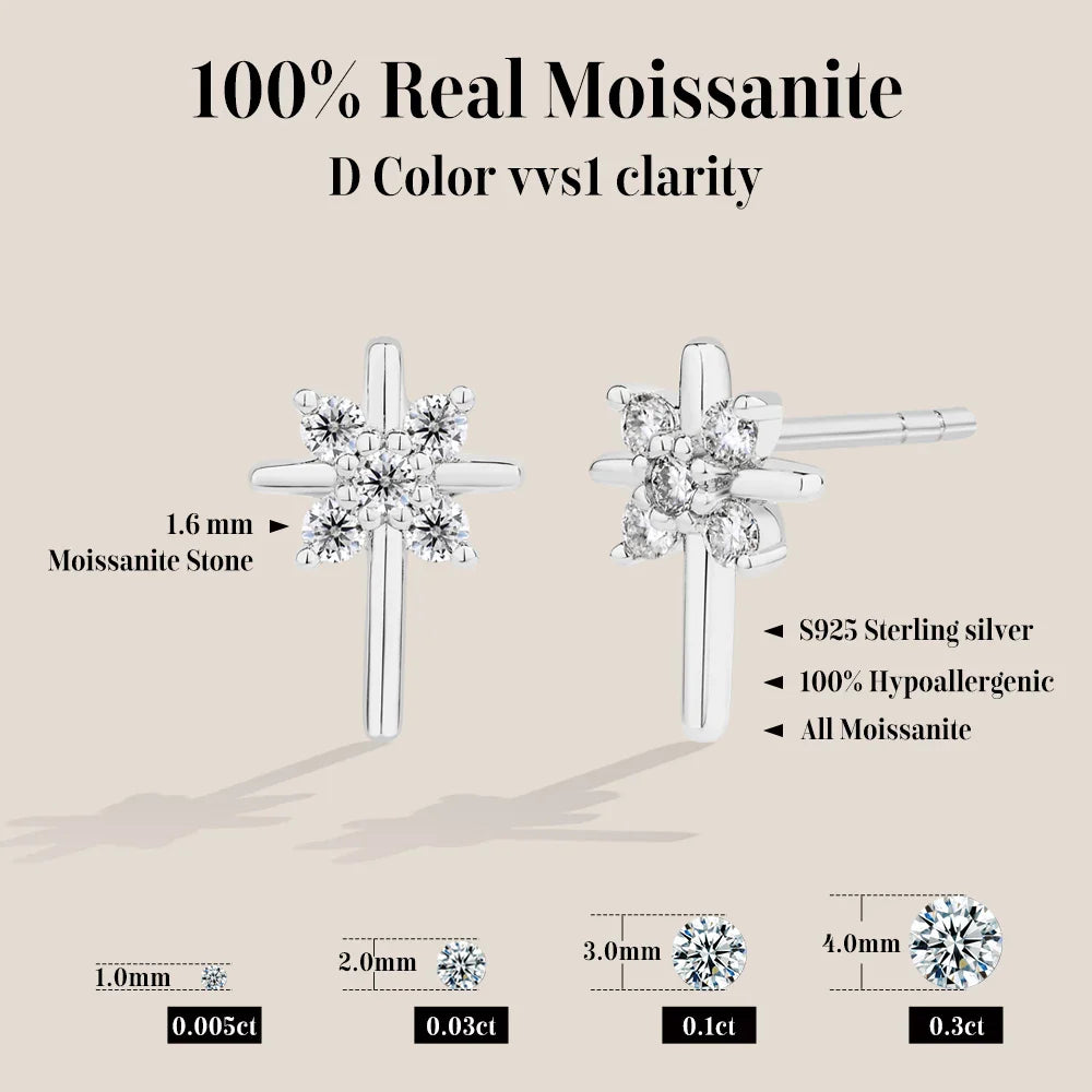 Snowflake Moissanite Earrings DVVS1 Real 925 Sterling Silver 18K Gold Plated for Women Wedding Engagement Party Jewelry