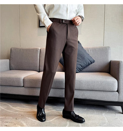 Men's Wool Blend Dress Pants, Elastic Waist Business Trousers, Tapered Slim Fit, Charcoal Gray Black Navy