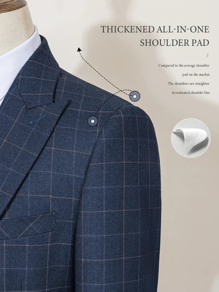 High Quality khaki Plaid suit Formal Business Office Men's Suits Fashionable and Casual evening gown