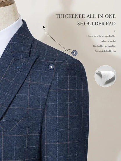 High Quality khaki Plaid suit Formal Business Office Men's Suits Fashionable and Casual evening gown