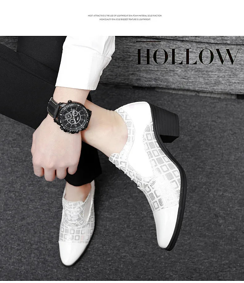 Men's High-heeled Leather Shoes Fashion Red Wedding Dresses Shoes For Men Luxury Formal Shoes Man zapatos de vestir