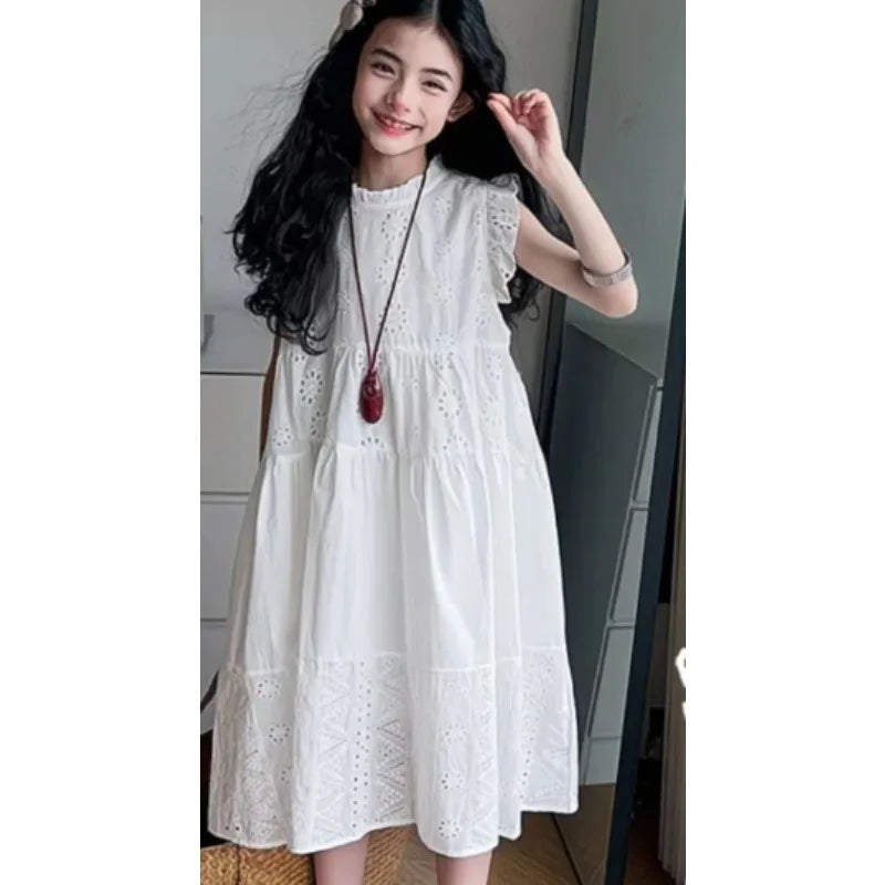 Baby Girl Spring and Summer New Style Fashion and Beautiful Solid Color Kids Comfortable Outerwear Long Dress