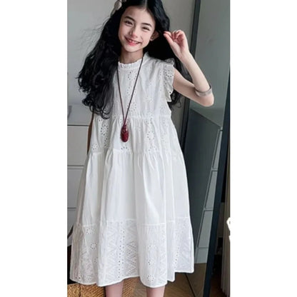 Baby Girl Spring and Summer New Style Fashion and Beautiful Solid Color Kids Comfortable Outerwear Long Dress