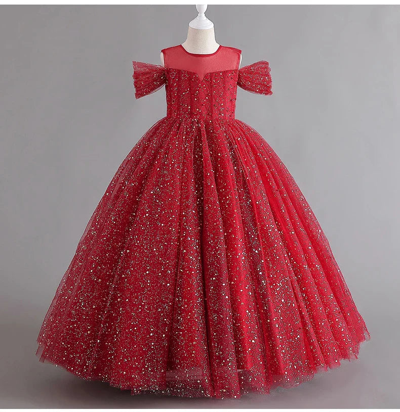 1308 Baby Dresses For Eid 2023 Girls' Sleeveless Mesh Puffy Princess Length Rainbow Skirt Dinner Piano Performance