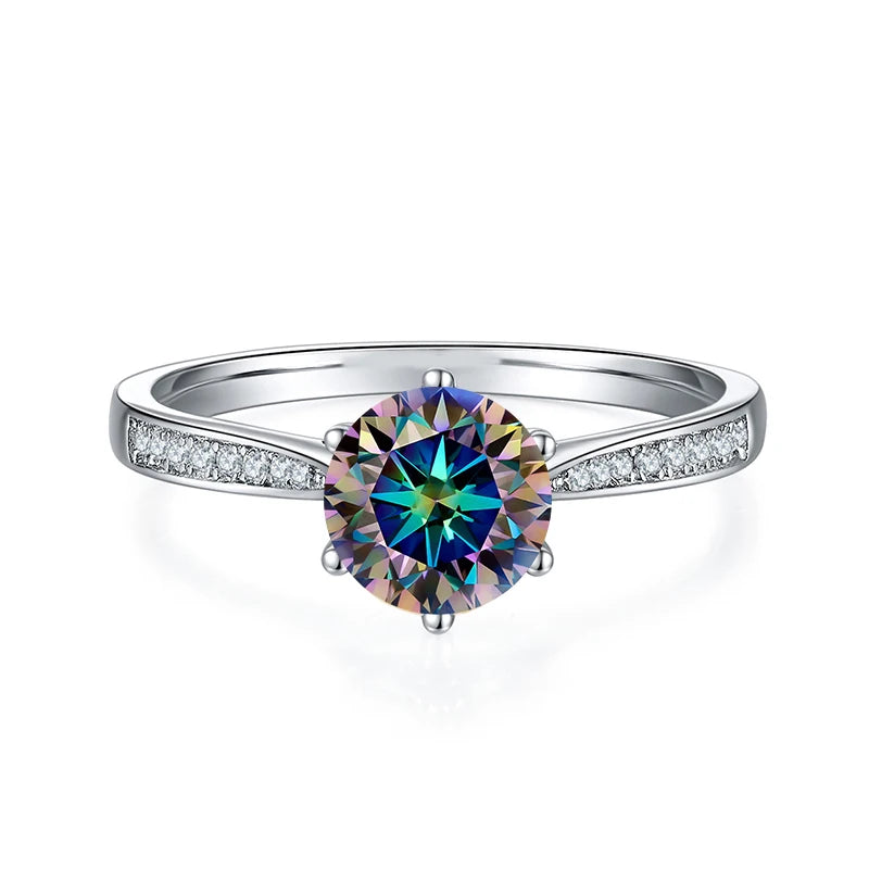 1ct 6.5mm Red Blue Pink Yellow Green Purple Black Moissanite Ring Sterling 925 Silver Wedding Party Band for Women Gifts