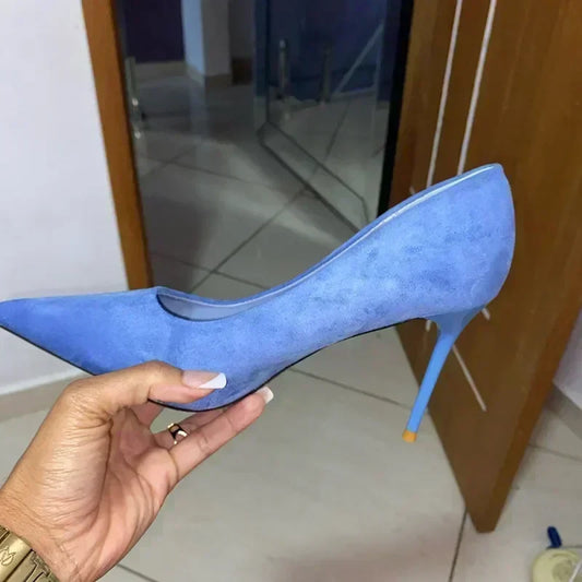 Women 9cm High Heels Daily Party Colorful Suede Pumps Female Scarpins Stiletto Evening Banquet Red Yellow Shoes Plus Size 34-43
