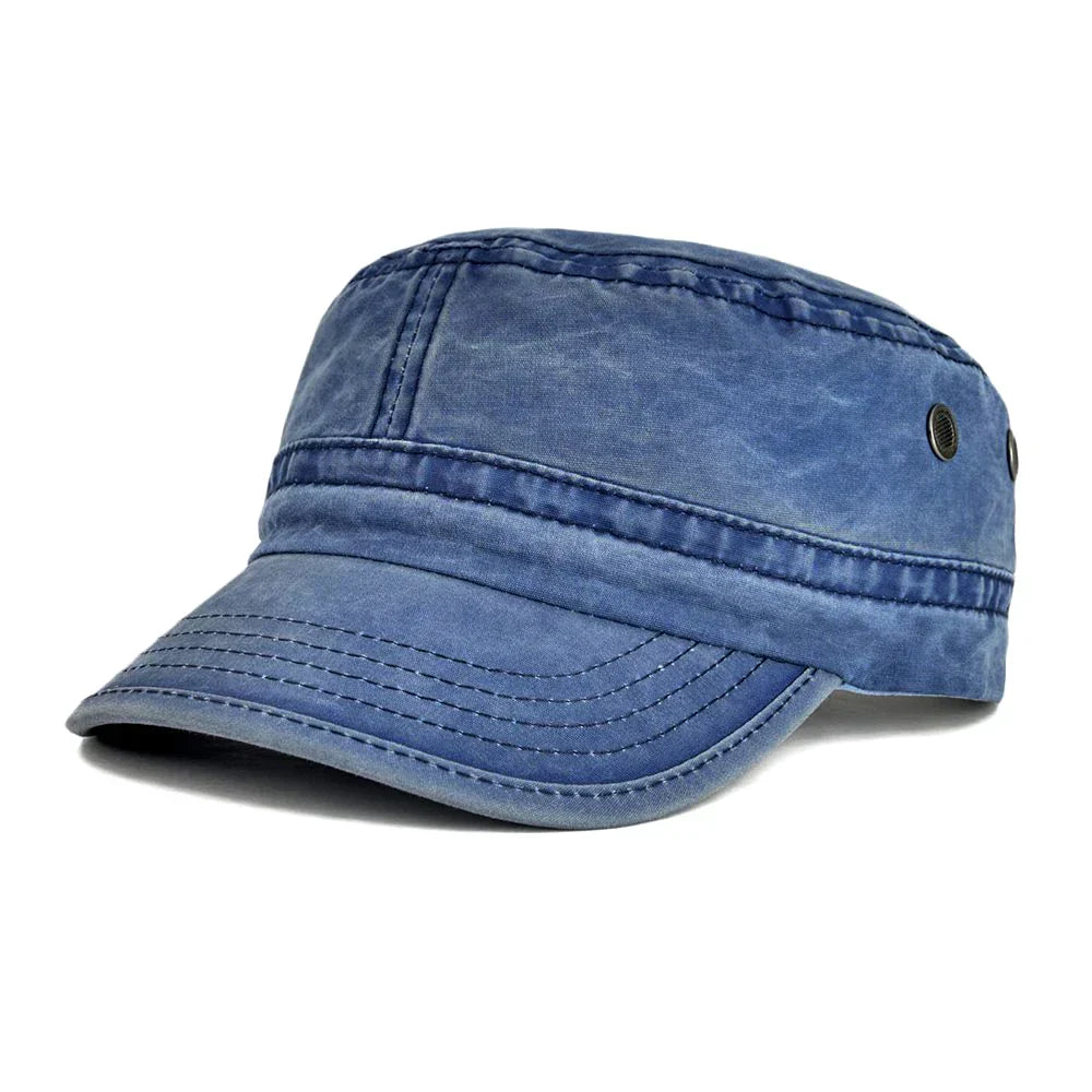 Denim Army Cap Men Washed Cotton Bucket Hat Spring Fall Headpiece Flat Top Adjustable Peaked Visor Hats Trucker Hats