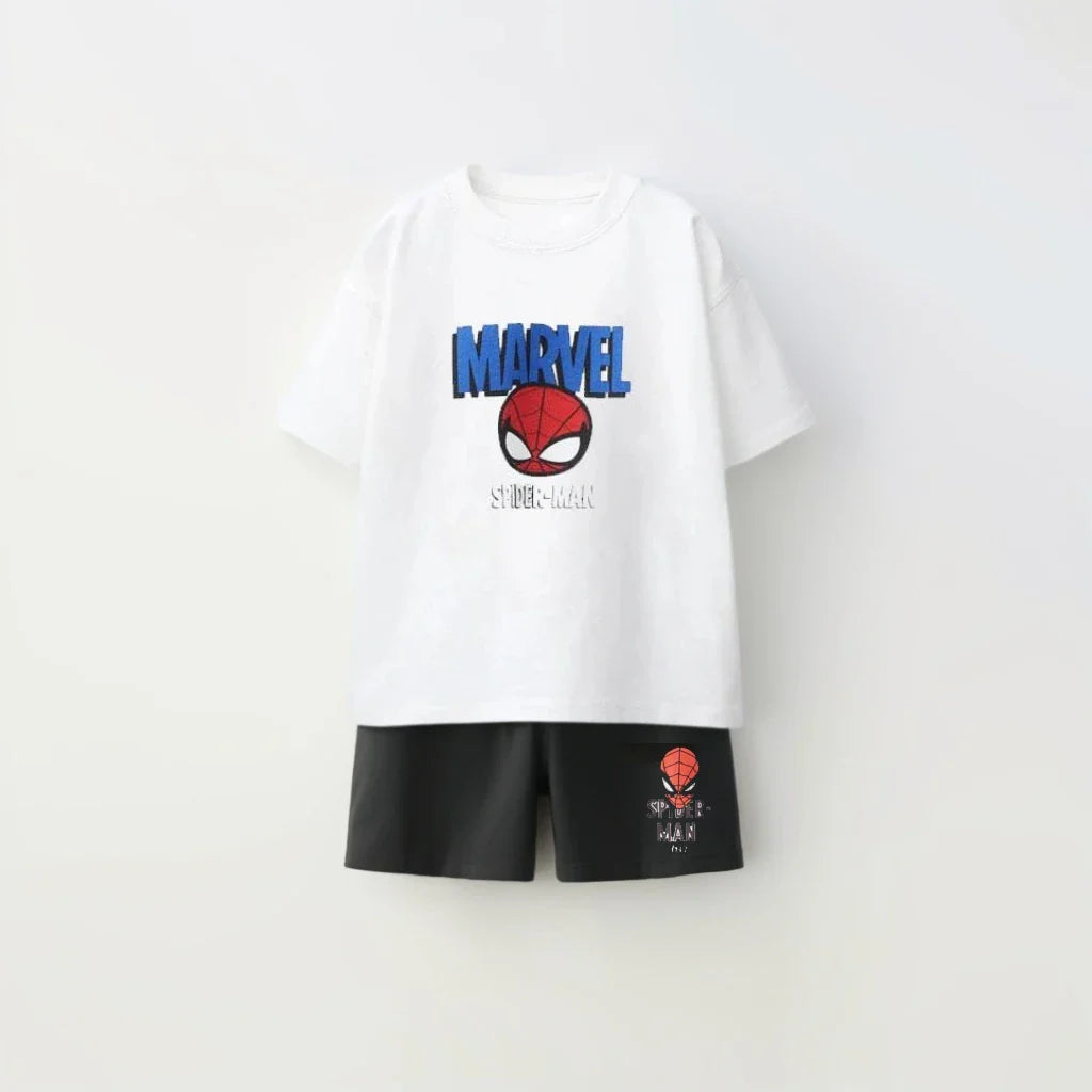 Children's Clothing Sports T-shirt Loose Shorts Short Sleeves Casual Spider Man Print Set Children's Cartoon T-shirt Shorts