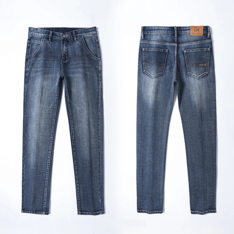 New Autumn and Winter  Plus Size 40 42 44 Men Straight Loose Jeans Business Fashion Denim Stretch Pants Male Brand Trousers