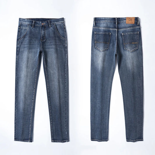 New Autumn and Winter  Plus Size 40 42 44 Men Straight Loose Jeans Business Fashion Denim Stretch Pants Male Brand Trousers