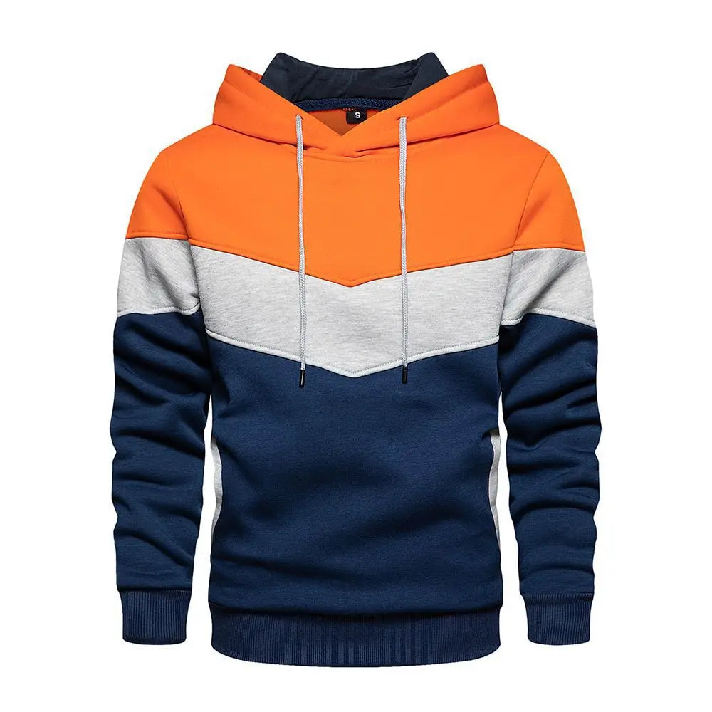2025 New Men's Patchwork Hoodie Outdoor Casual Sportswear Street Fashion Men's Fleece Thermal Hooded Sweatshirt Fall Winter Coat