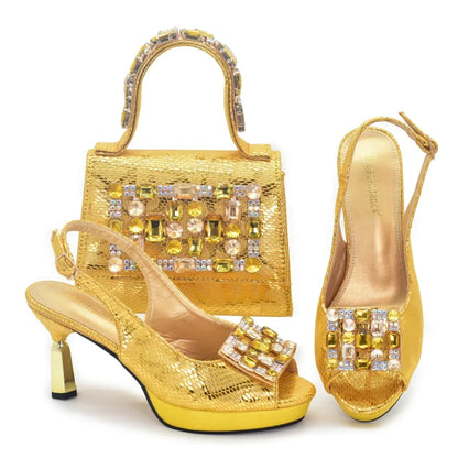 Fashion Bag and Shoe Set Nigeria Party Pumps Women Shoes and Bags To Match Set Italy Lady Rhinestone Pumps Women Luxury