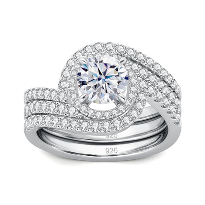 Luxury 3Pcs Set Full Moissanite Bridal Ring Set 925 Sterling Silver Engagement Ring for Women Wedding & Proposal Gift